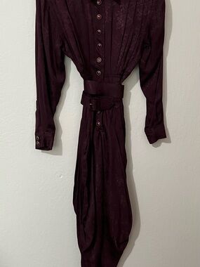 Karen Alexander Vintage Button-Front Burgundy Dress with Belt With Original Tags